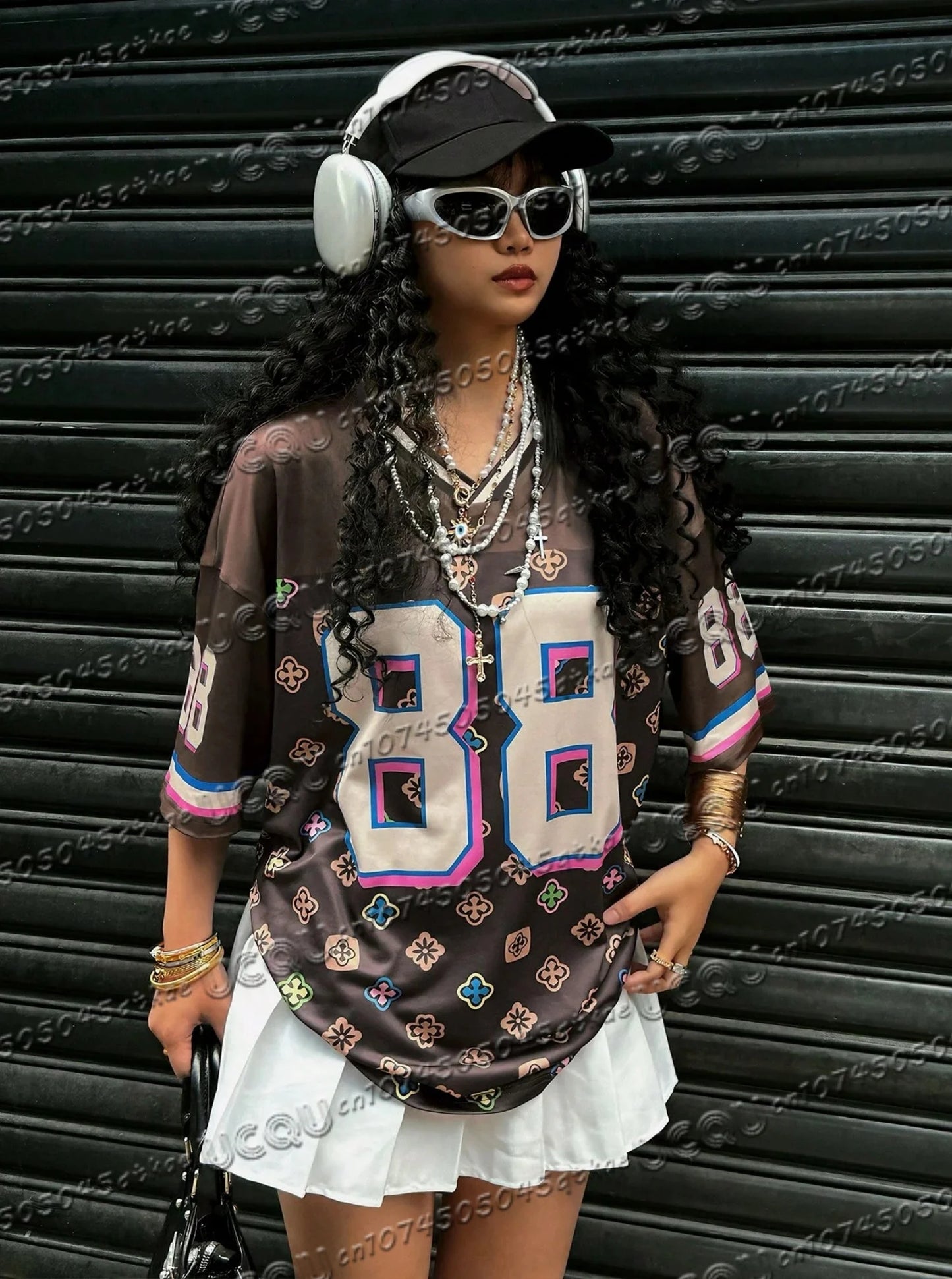 2025 Women Los Angeles Number 23 Print V-Neck Short Sleeve T-Shirt Summer Tee Baseball Jerseys Stripe Oversized Sport T-Shirt
