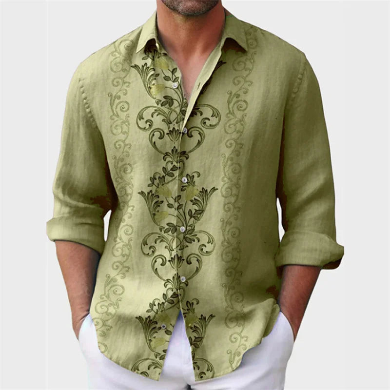 6 -color men's shirt printed men's shirt explosion model spring and summer lapel button button long -sleeved clothing shirt